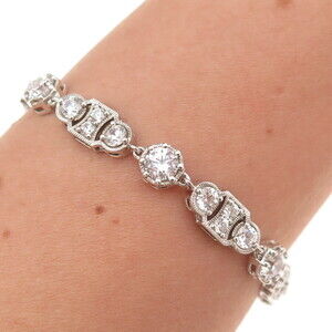 925 Sterling Silver Round-Cut C Z Bohemian Bracelet 7"
